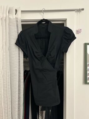 Express Black Short-Sleeve Faux-Wrap Top